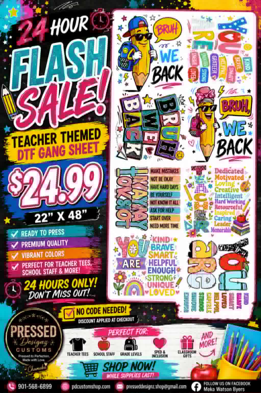 *24-Hour Flash Sale* Teacher-Themed DTF Gang Sheet