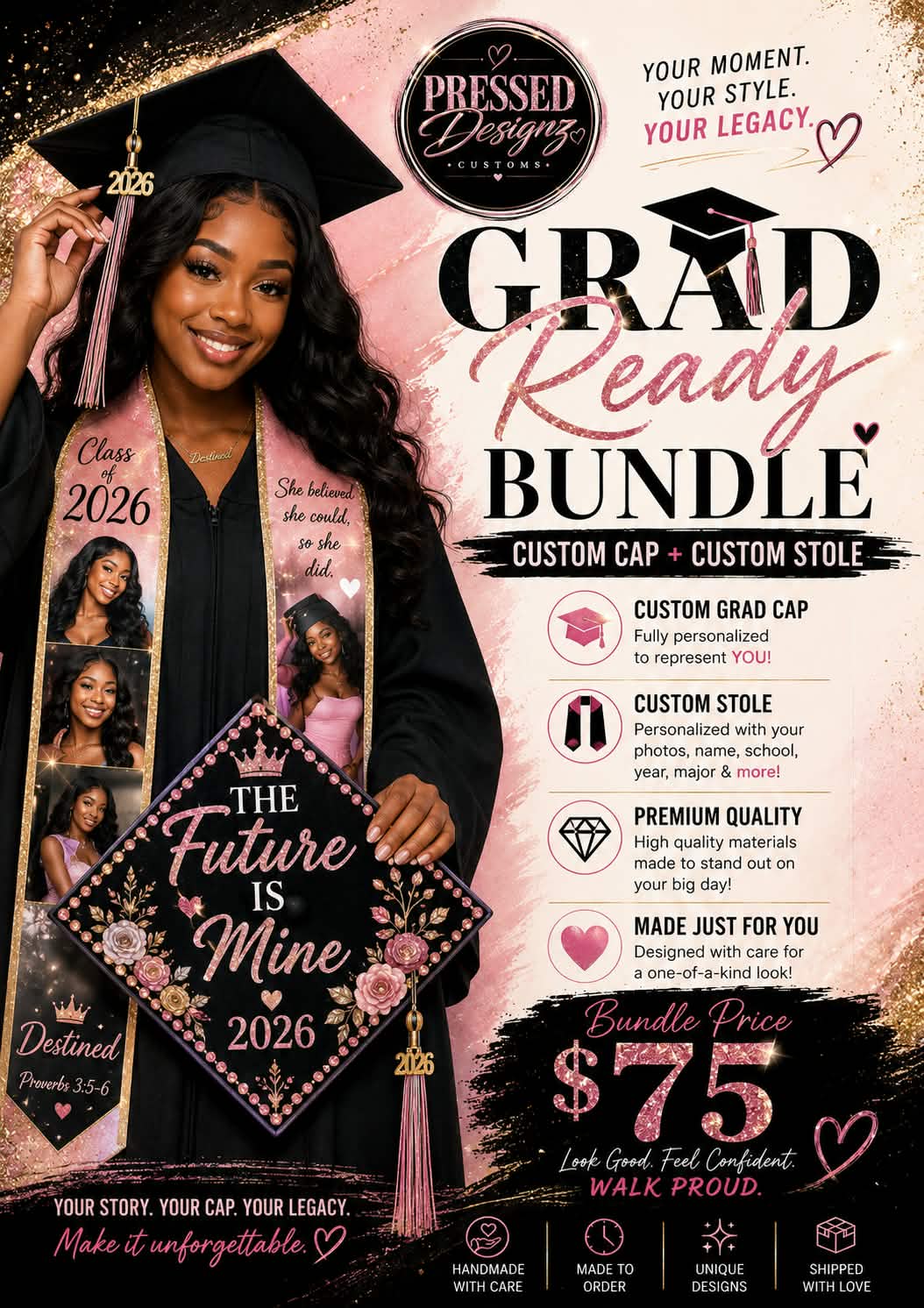 Grad Ready Bundle – Custom Graduation Cap + Stole