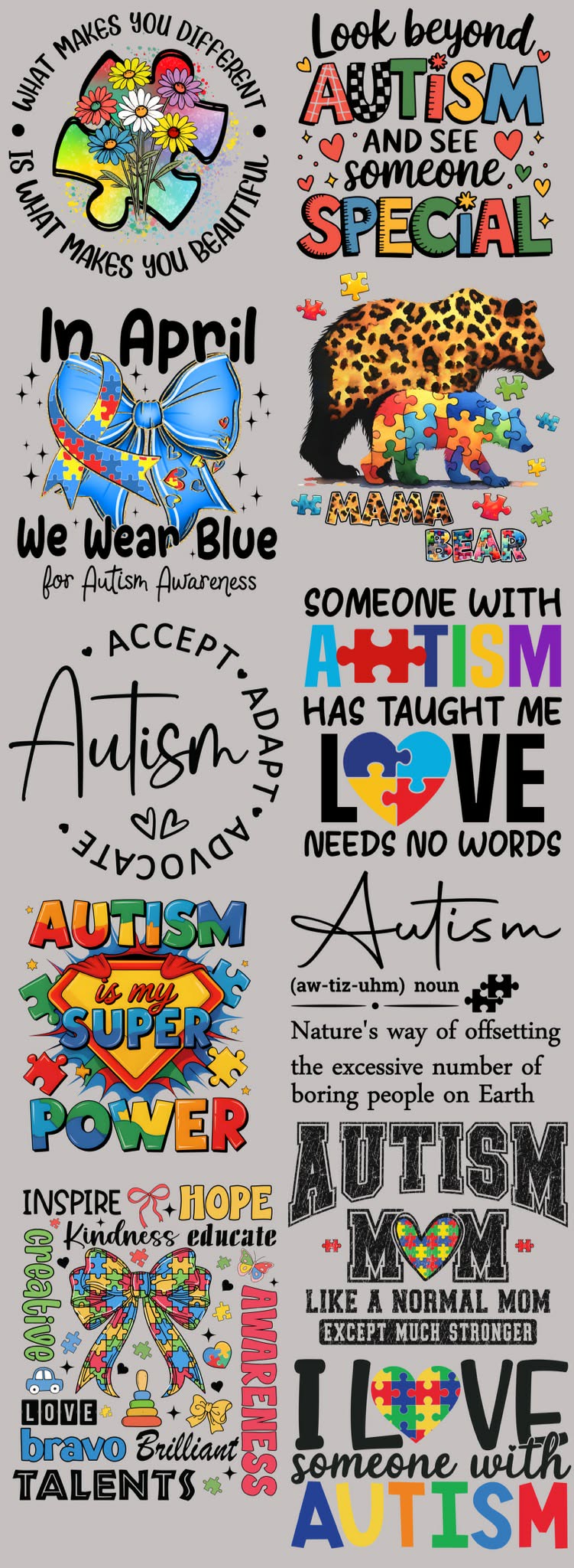 22x60 Premade Autism Awareness DTF Gang Sheets