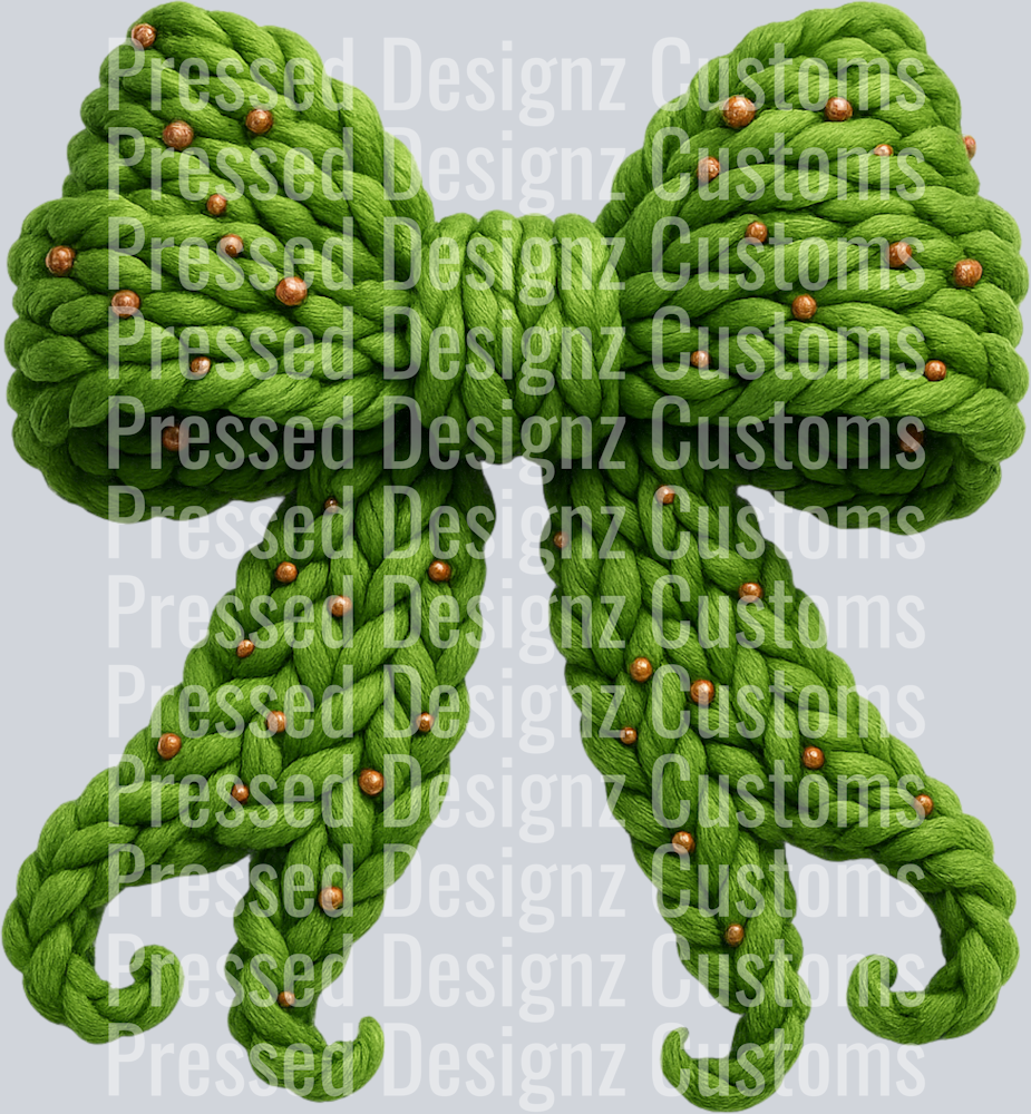 GREEN CHRISTMAS FAUX YARN BOW